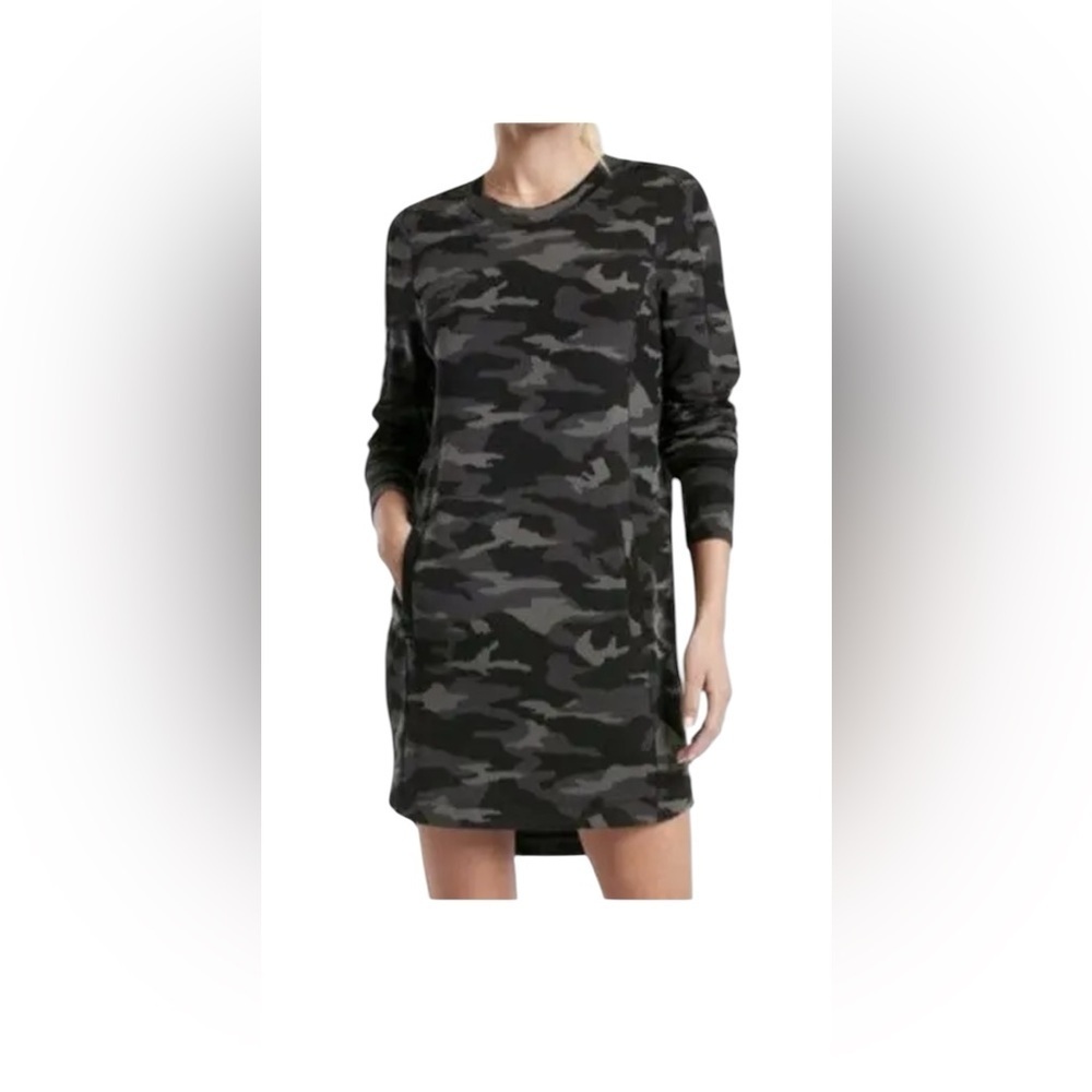Athlete Dresses Athleta Camo Balance Dress Sz S Black Luxe Long Sleeve Pockets